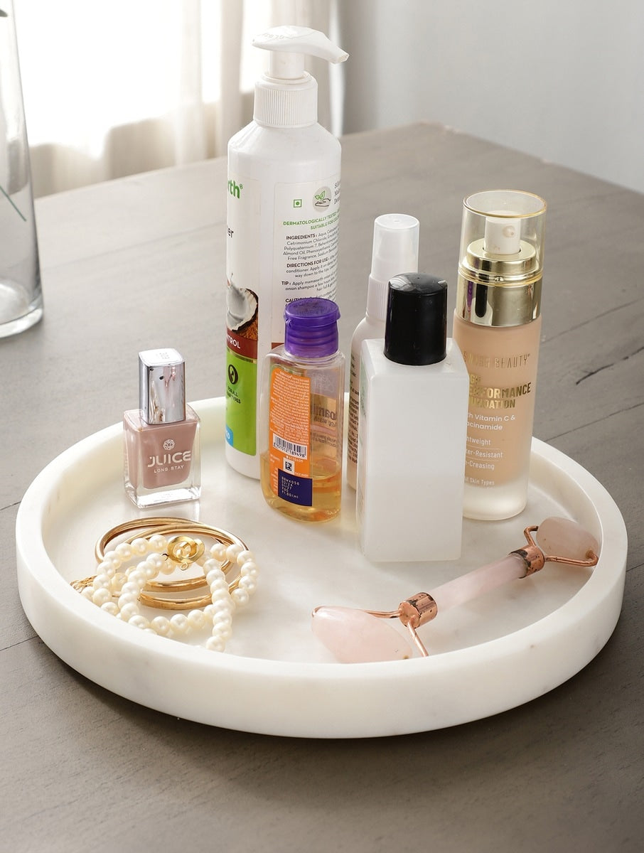 White Marble Round Tray with Raised Rim