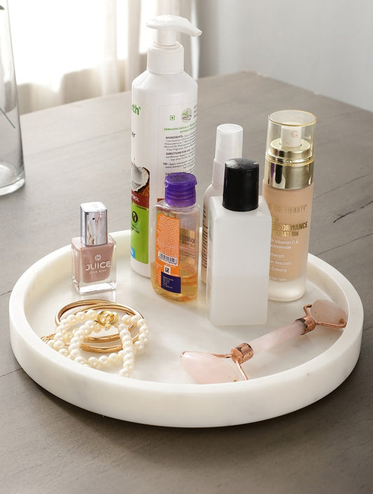 White Marble Round Tray with Raised Rim