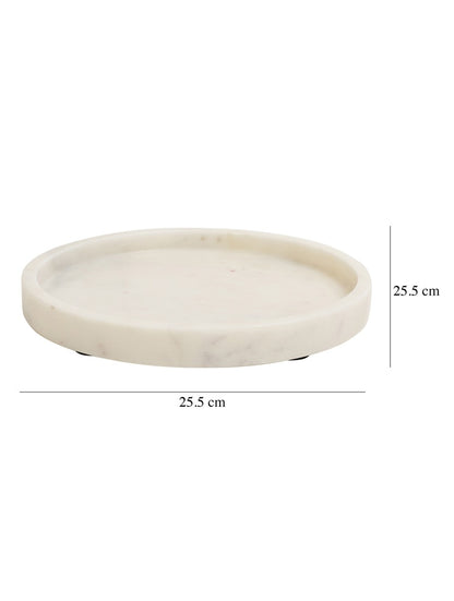 White Marble Round Tray with Raised Rim