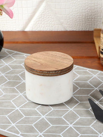 White Marble Storage Jar with Wooden Lid