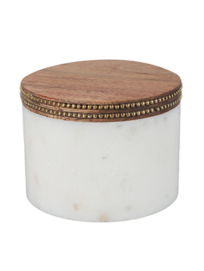 White Marble Storage Jar with Wooden Lid