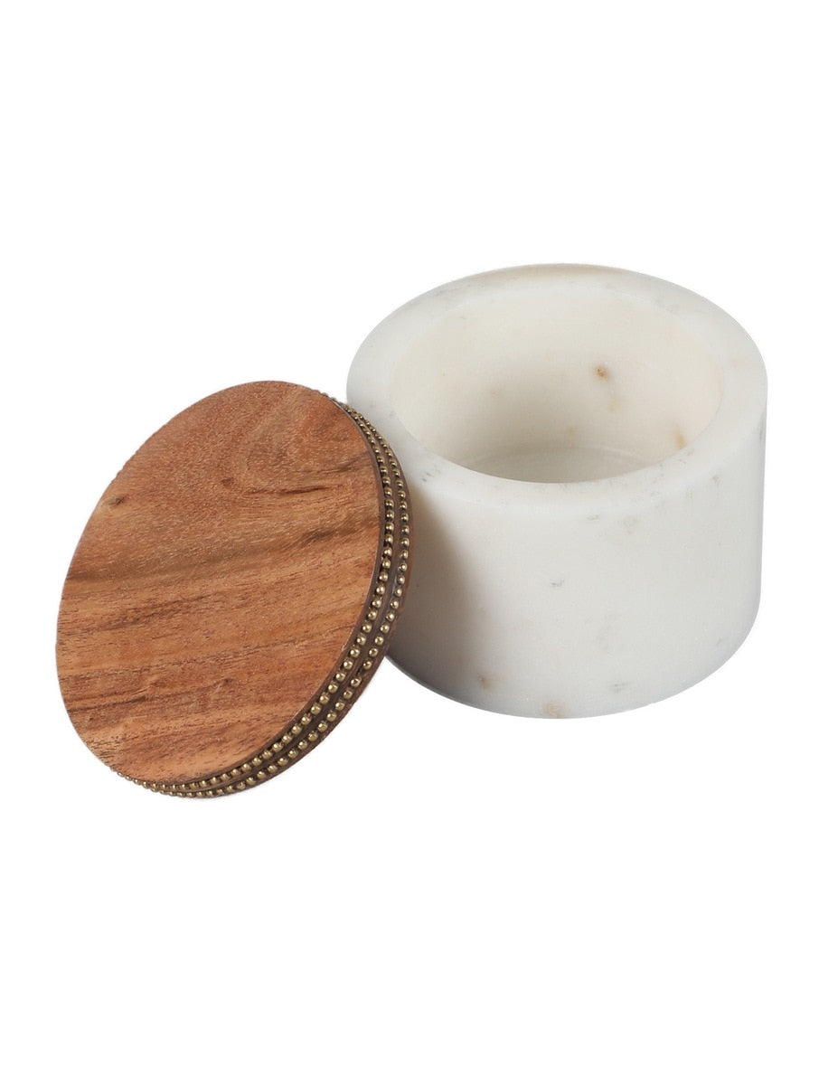White Marble Storage Jar with Wooden Lid