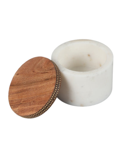 White Marble Storage Jar with Wooden Lid