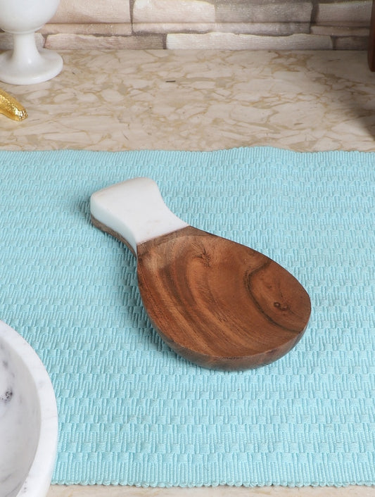 Wood and White Marble Handled Serving Platter