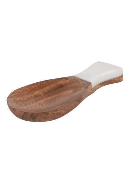 Wood and White Marble Handled Serving Platter