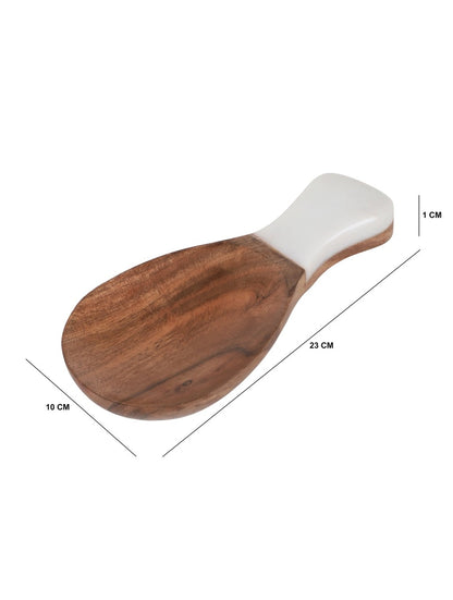 Wood and White Marble Handled Serving Platter