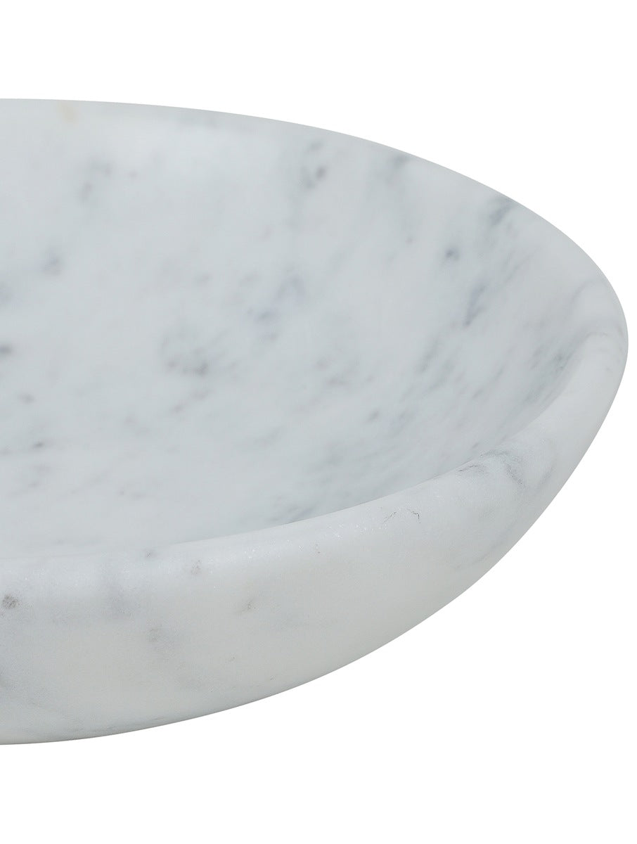 Handcrafted White Marble Shallow Serving Bowl