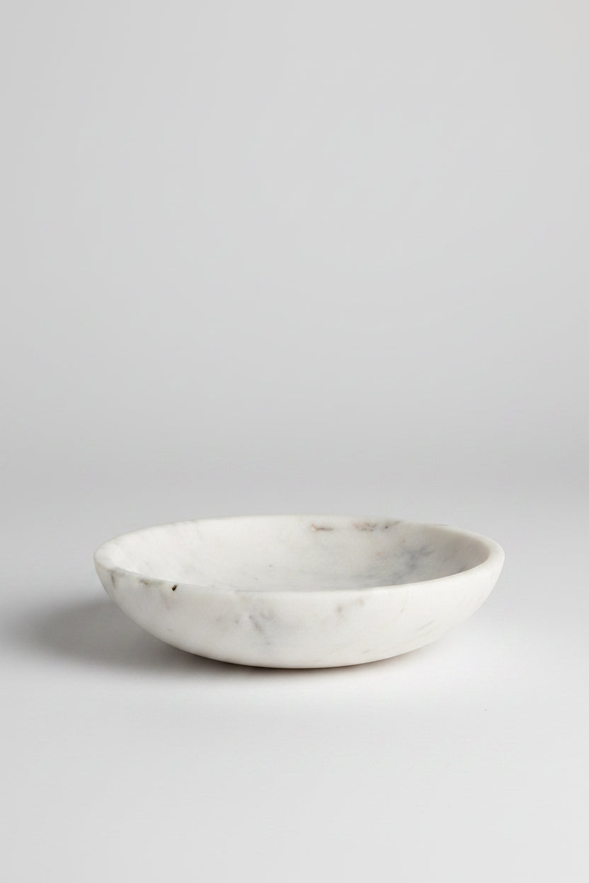 Handcrafted White Marble Shallow Serving Bowl
