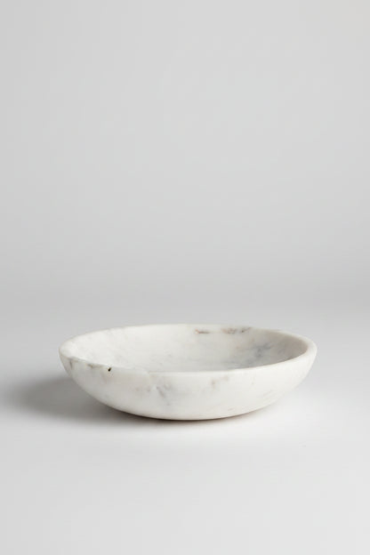 Handcrafted White Marble Shallow Serving Bowl