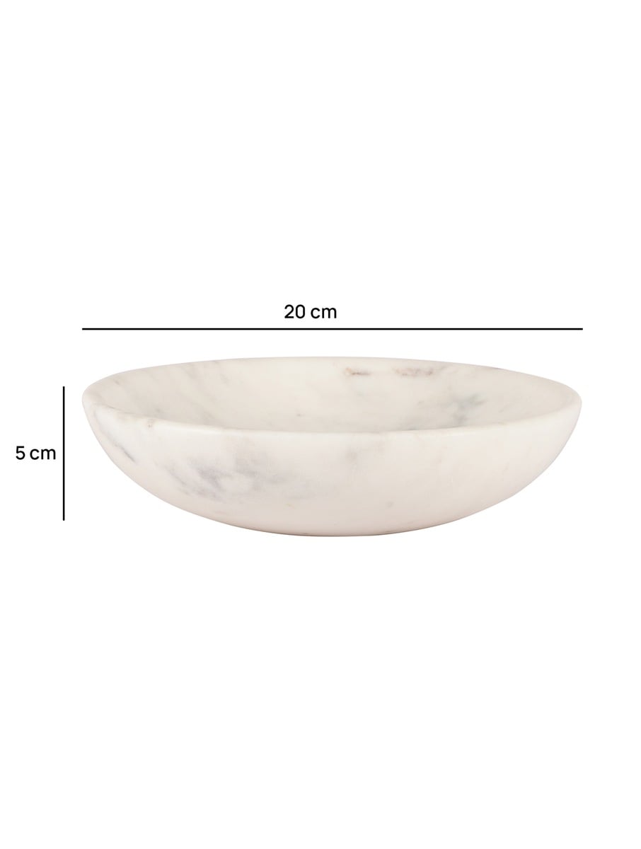 Handcrafted White Marble Shallow Serving Bowl
