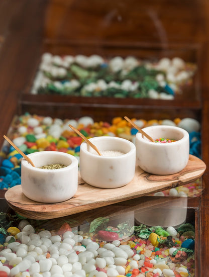 White Marble Container Set with Wooden Tray