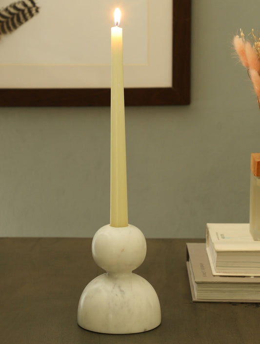 Sculptural White Marble Taper Candle Holder