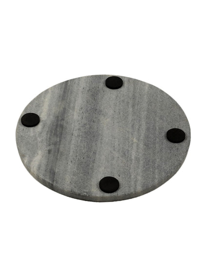Grey Marble Round Serving Platter with Metal Inlay