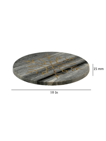 Grey Marble Round Serving Platter with Metal Inlay