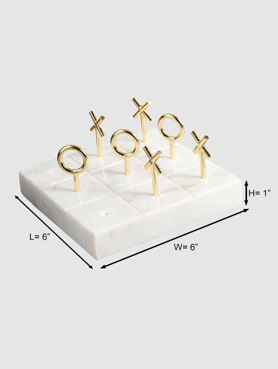 White Marble Tic-Tac-Toe Set with Metal X and O Pieces