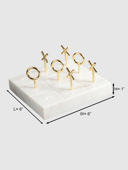 White Marble Tic-Tac-Toe Set with Metal X and O Pieces