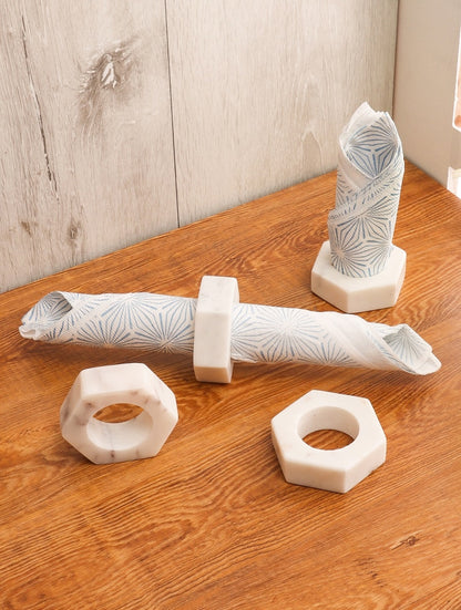 White Marble Hexagonal Napkin Rings – Set of Four
