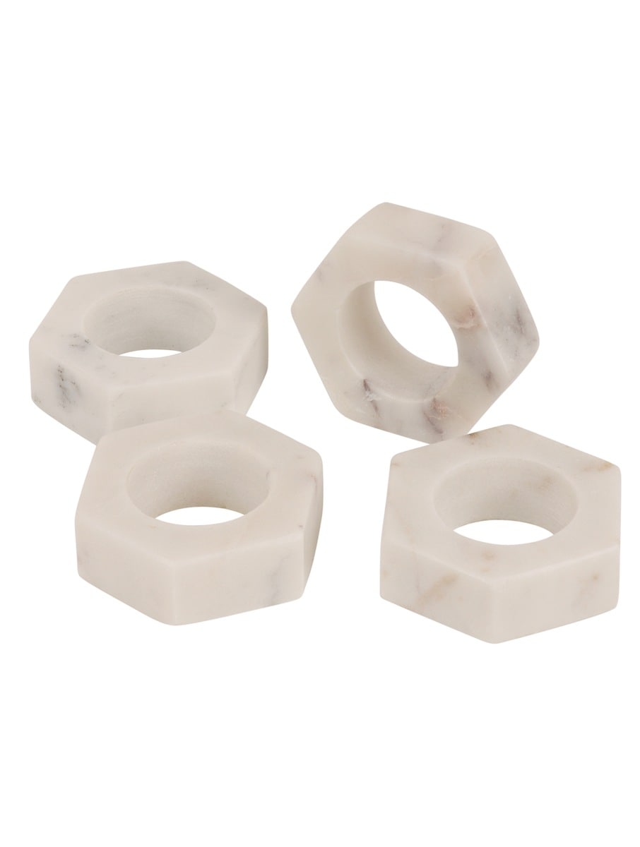 White Marble Hexagonal Napkin Rings – Set of Four