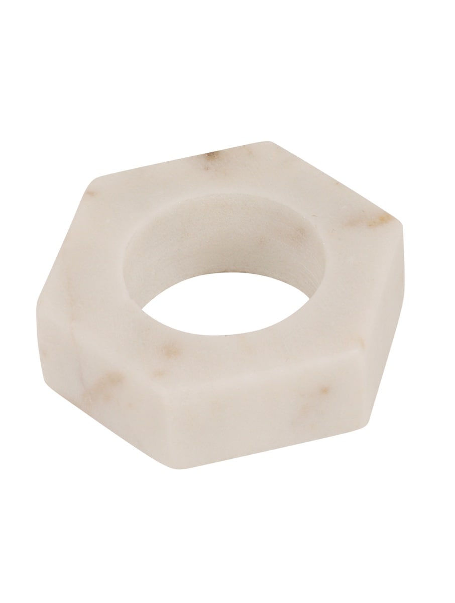 White Marble Hexagonal Napkin Rings – Set of Four