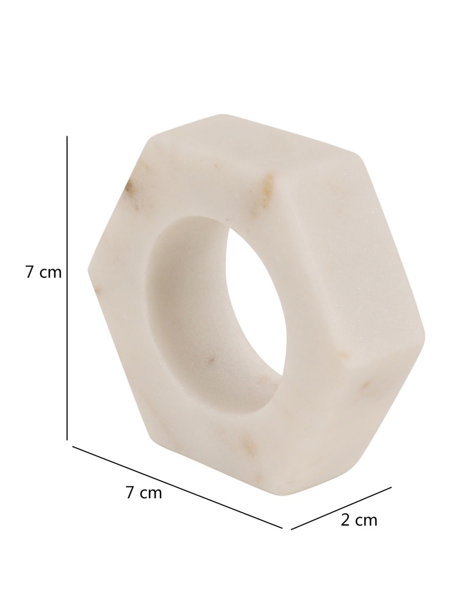 White Marble Hexagonal Napkin Rings – Set of Four