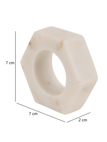 White Marble Hexagonal Napkin Rings – Set of Four