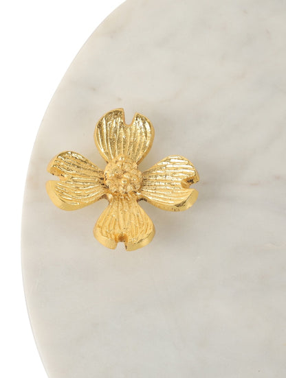 White Marble Round Platter with Metal Flower Accent