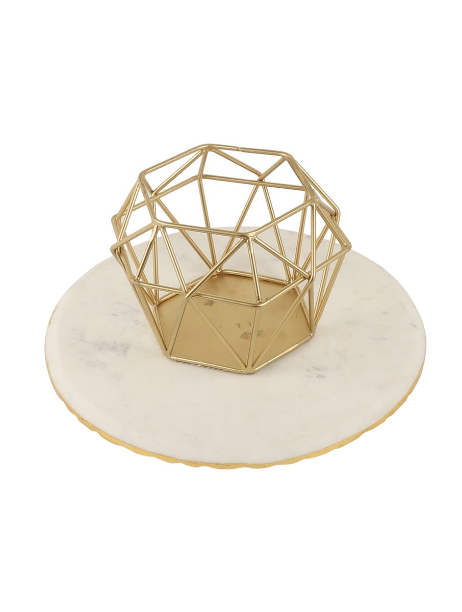 White Marble Cake Stand with Geometric Metal Base