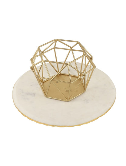 White Marble Cake Stand with Geometric Metal Base
