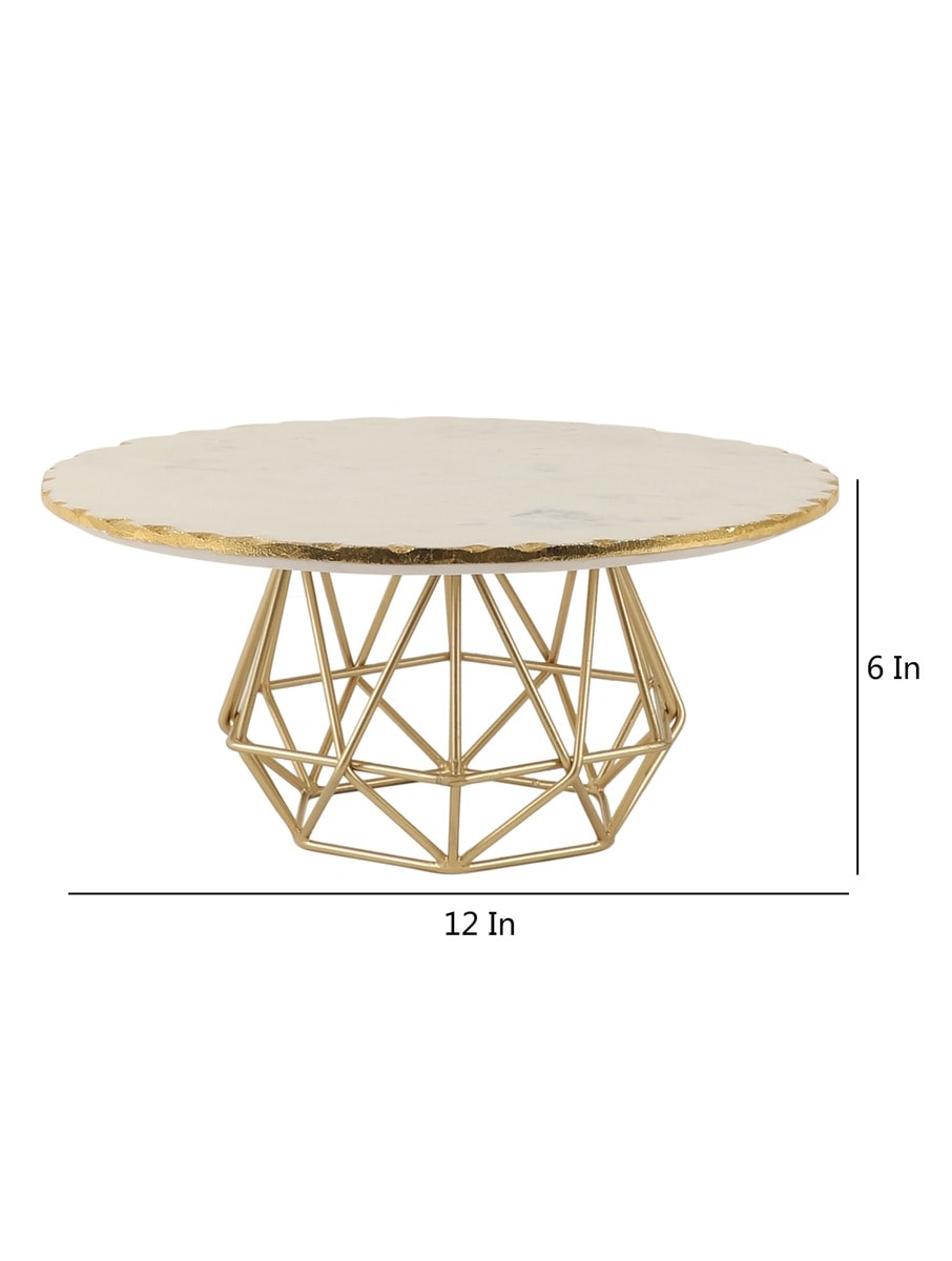 White Marble Cake Stand with Geometric Metal Base
