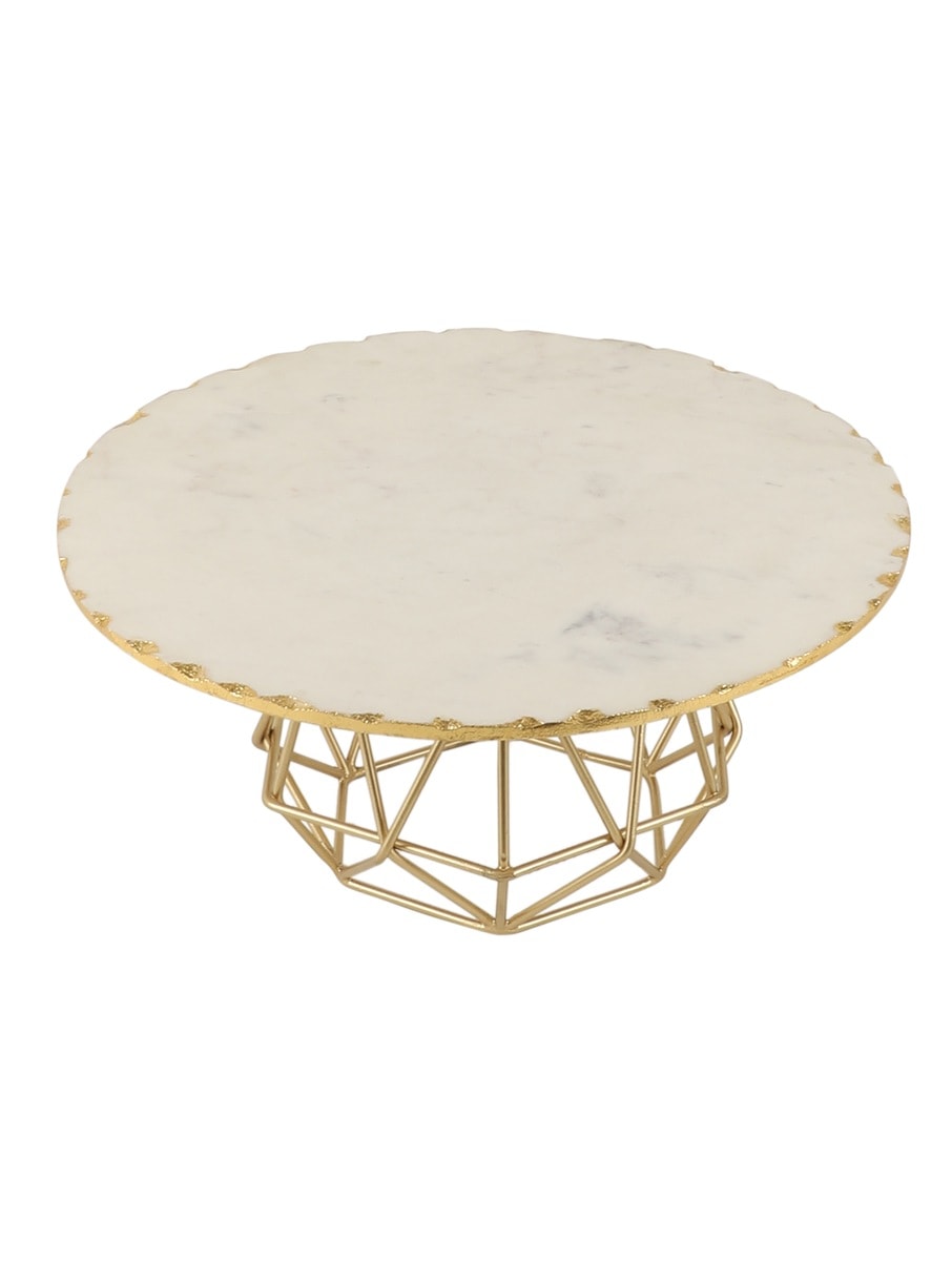 White Marble Cake Stand with Geometric Metal Base