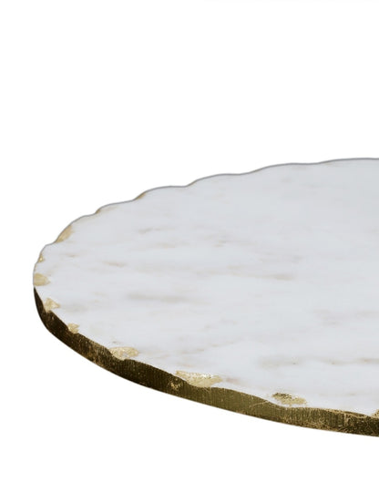 White Marble Round Platter with Metal Deer Accent