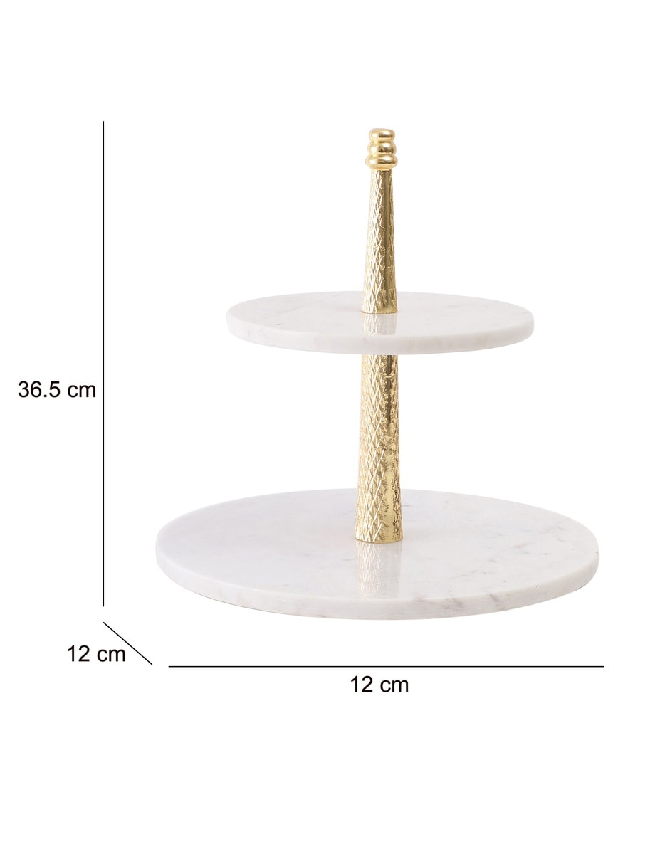White Marble Two-Tier Stand with Textured Metal Column