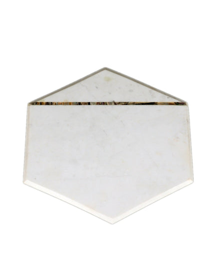 White Marble Hexagonal Serving Platter with Metal Inlay