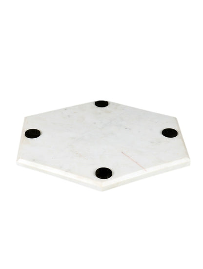 White Marble Hexagonal Serving Platter with Metal Inlay