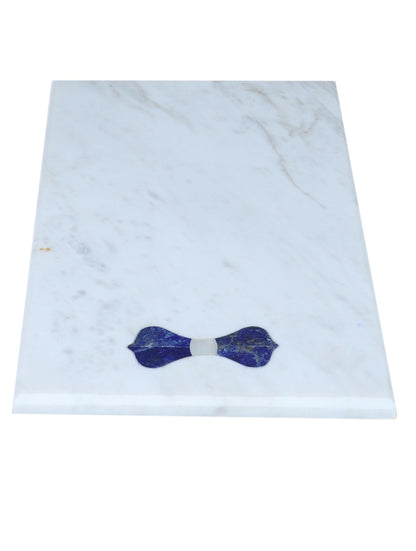 White Marble Rectangular Platter with Bow Inlay