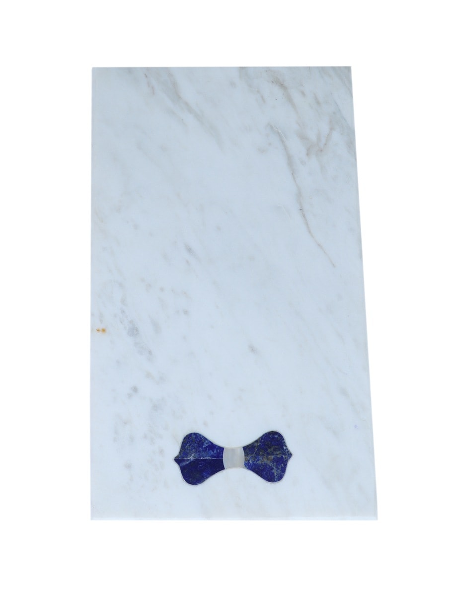 White Marble Rectangular Platter with Bow Inlay
