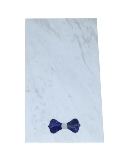 White Marble Rectangular Platter with Bow Inlay