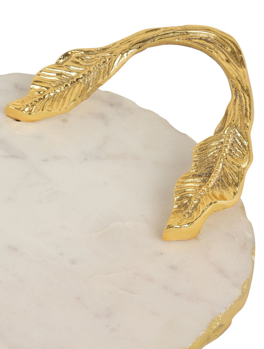 White Marble Rectangular Tray with Metal Branch Handles