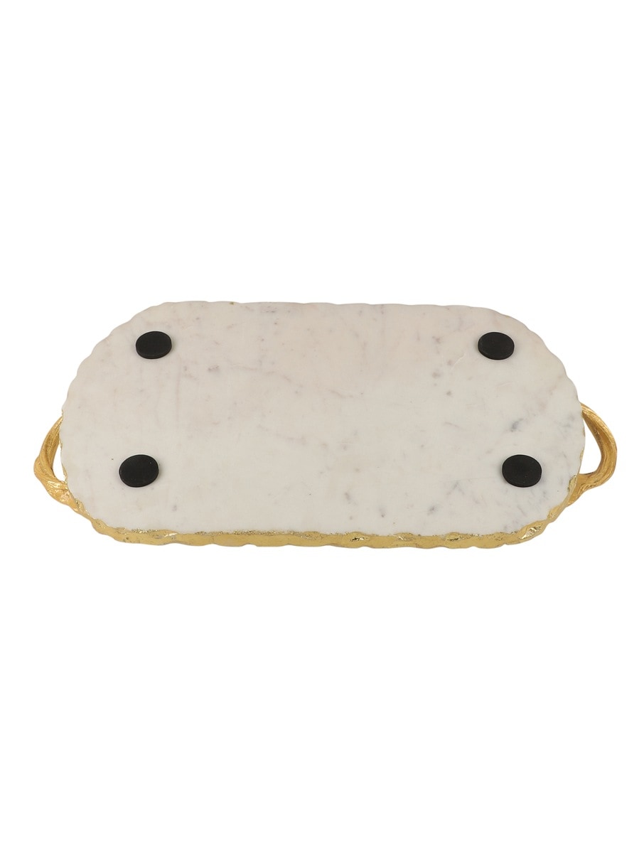 White Marble Rectangular Tray with Metal Branch Handles