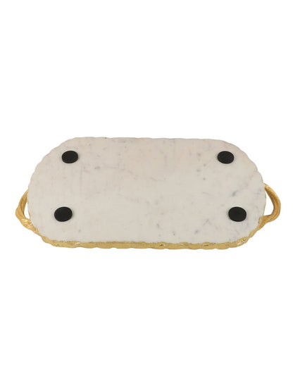 White Marble Rectangular Tray with Metal Branch Handles