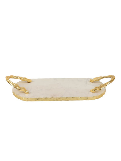 White Marble Rectangular Tray with Metal Branch Handles