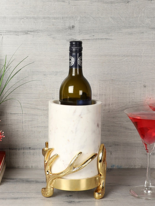 White Marble Wine Bottle Holder with Metal Stand