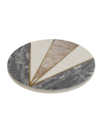 Marble Round Serving Platter with Geometric Stone Detail