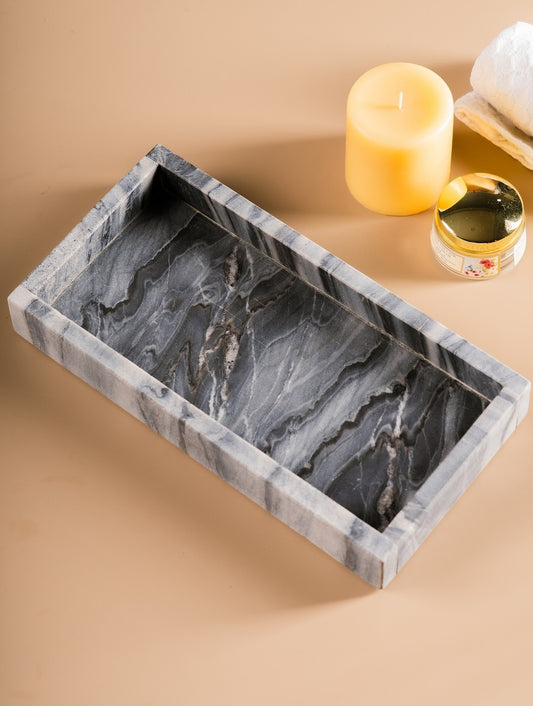 Grey Stone Vanity Tray – Rectangular Bathroom Organizer