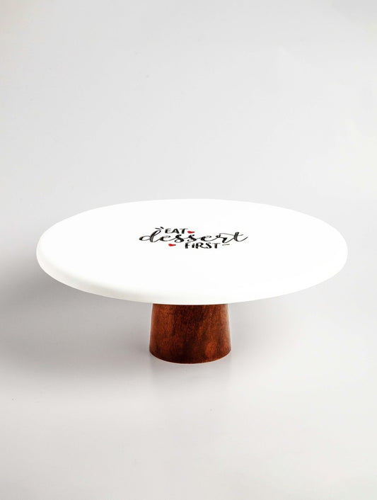 White Marble Cake Stand with Wooden Base