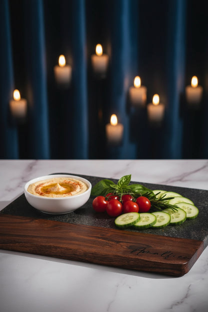 Black Marble and Wood Square Serving Platter