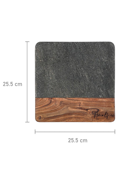 Black Marble and Wood Square Serving Platter