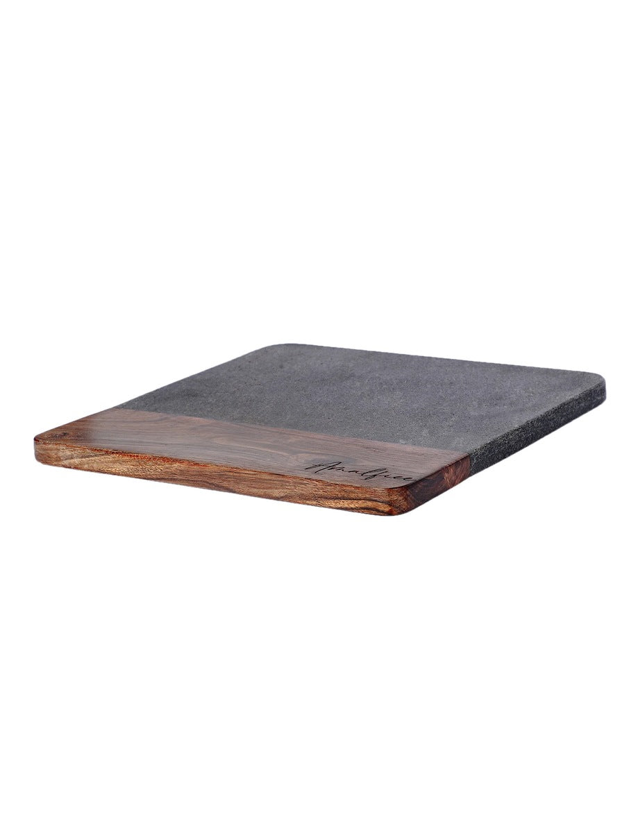 Black Marble and Wood Square Serving Platter