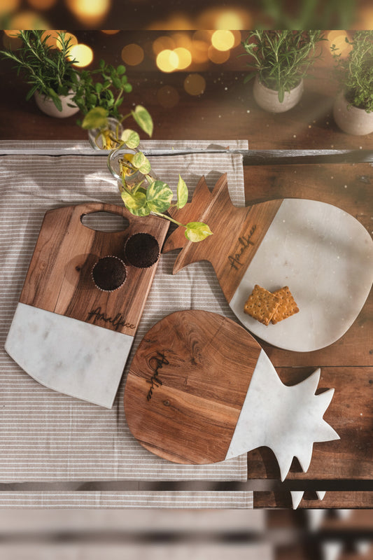 Brown Marble and Wood Serving Board & Platter