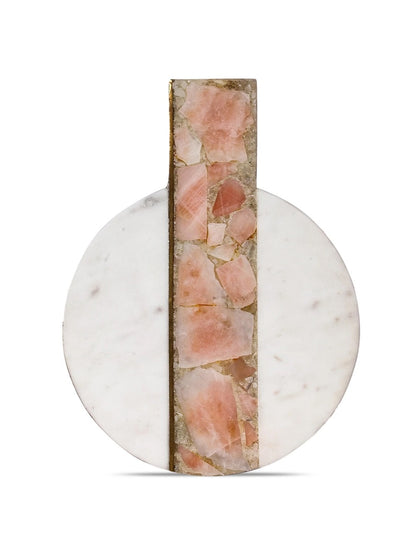 White Marble Platter with Semi-Precious Stone Inlay